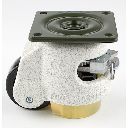 Foot Master Leveling Caster, Ratchet, 50 mm Nylon Wheel, 73x73 mm Plate, Swivel, 250 kg Cap, PU Foot Pad, Ivory GDR-60-F-NYN-CUR